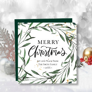 Cartes Pour Fêtes Annuelles Élégant Pin Vert Feuillage Or Confetti Verdure