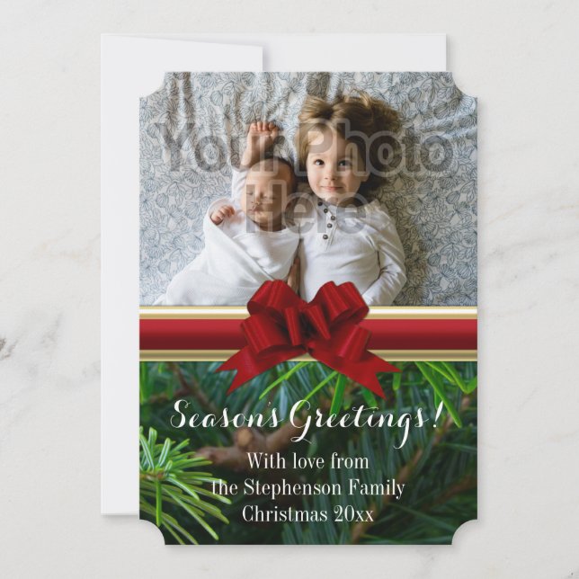 Cartes Pour Fêtes Annuelles Élégant Pine Gold Bow Noël (Devant)
