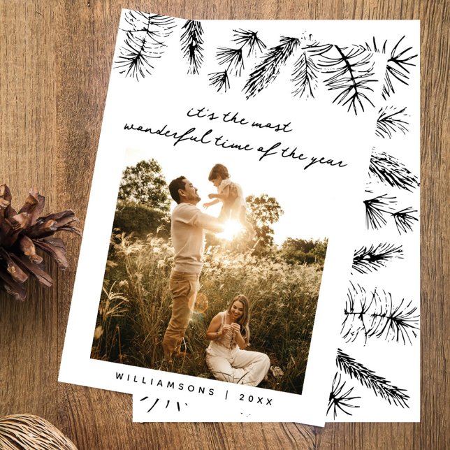 Cartes Pour Fêtes Annuelles Élégant Pine Photo Noël de famille (Créateur téléchargé)