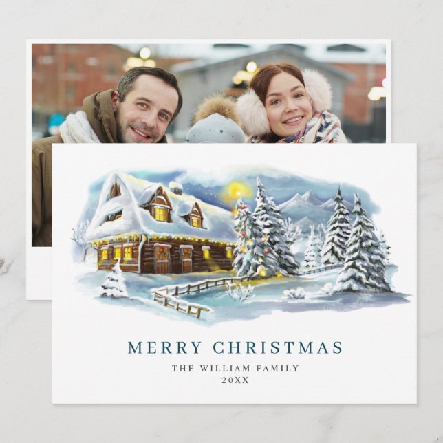 Cartes Pour Fêtes Annuelles Élégant Pine Tree Noël Photo de voeux (Devant / Derrière)
