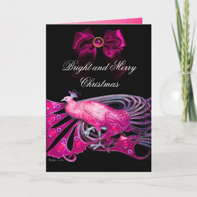 CARTES POUR FÊTES ANNUELLES ÉLÉGANT PINK PEACOCK, GEM STONES ET CHRISTMAS BOCK (Devant)