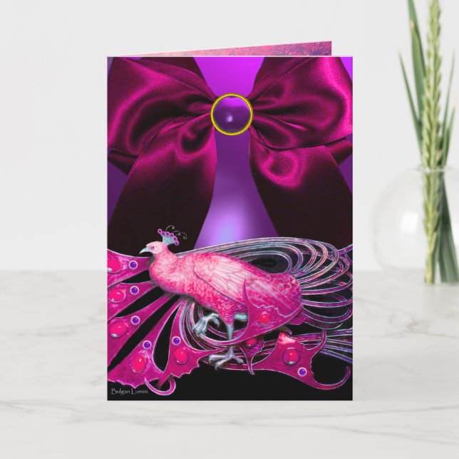 Cartes Pour Fêtes Annuelles ELÉGANT PINK PEACOCK, GEMSTONE FUCHSIA BOIS Pâques (Devant)