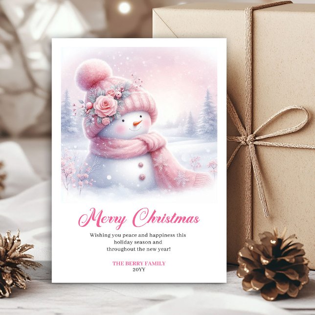Cartes Pour Fêtes Annuelles Elegant Pink Snowman Editable Kids Christmas Cards (Elegant Pink Snowman Editable Kids Christmas Greeting Card

)