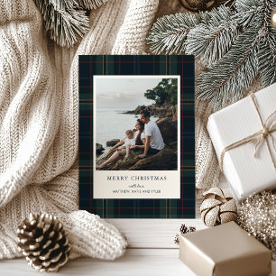 Cartes Pour Fêtes Annuelles Élégant plaid bleu marine et vert Photo Noël
