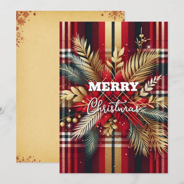 Cartes Pour Fêtes Annuelles Élégant plaid festif rouge et or (Devant / Derrière)