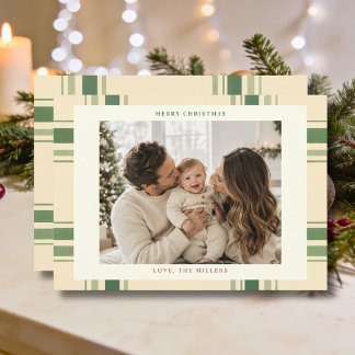 Cartes Pour Fêtes Annuelles Élégant Plaid Vert Photo de Famille Noël