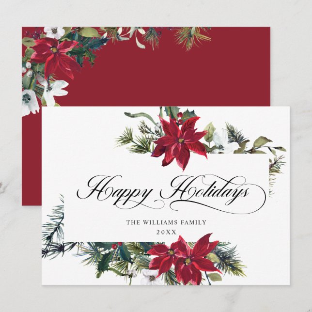 Cartes Pour Fêtes Annuelles Elégant Poinsettia Mistletoe Noël Salutation (Devant / Derrière)