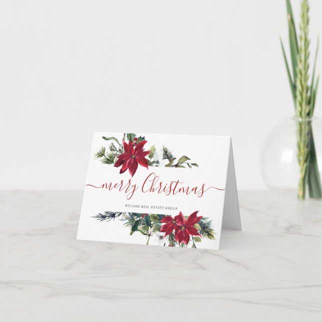 Cartes Pour Fêtes Annuelles Élégant Poinsettia Noël Accueil d'entreprise (Devant)