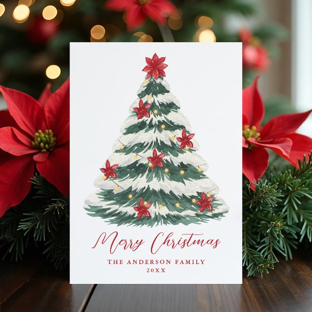 Cartes Pour Fêtes Annuelles Élégant Poinsettia sapin de Noël non photo (Créateur téléchargé)