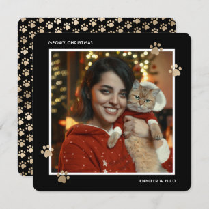 Cartes Pour Fêtes Annuelles Élégant propriétaire de chat en or noir Photo Meow