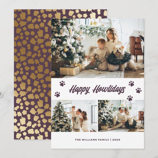 Cartes Pour Fêtes Annuelles Elégant Purple Gold Happy Howlidays Photo (Devant / Derrière)