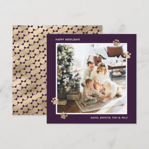 Cartes Pour Fêtes Annuelles Elégant Purple Gold Paw Photo Happy Howlidays