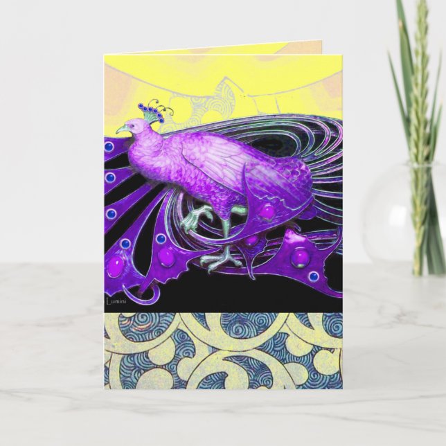 CARTES POUR FÊTES ANNUELLES ÉLÉGANT PURPLE PEACOCK AVEC DES CHEMISES GÉOMÉTRIQ (Devant)