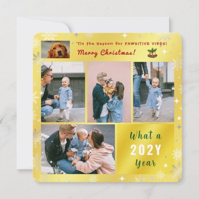 Cartes Pour Fêtes Annuelles Elégant Quelle année drôle Chien photo Collage Gol (Devant)