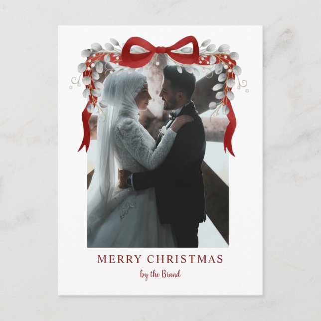 Cartes Pour Fêtes Annuelles Elegant Red Bow and Eucalyptus Photo Christmas Ar (Devant)