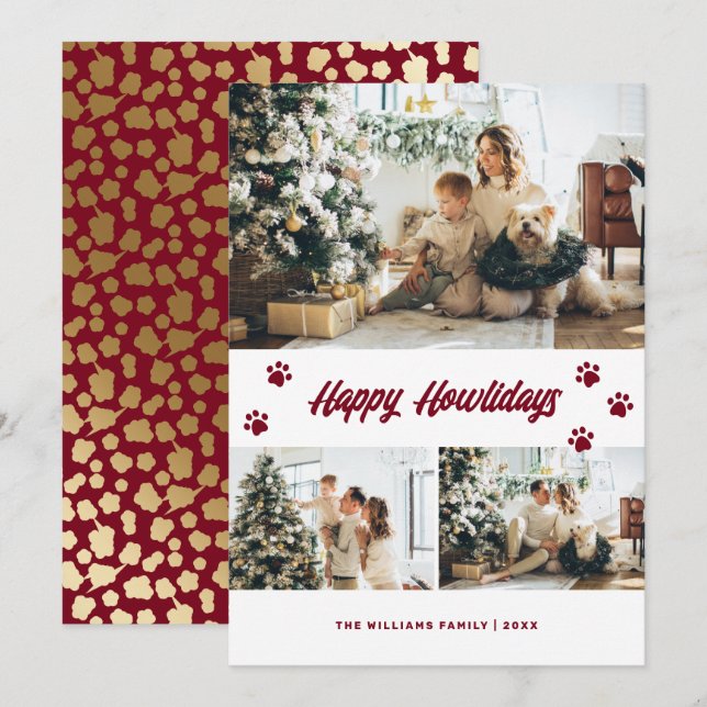 Cartes Pour Fêtes Annuelles Elégant Red Gold Happy Howlidays Photo (Devant / Derrière)