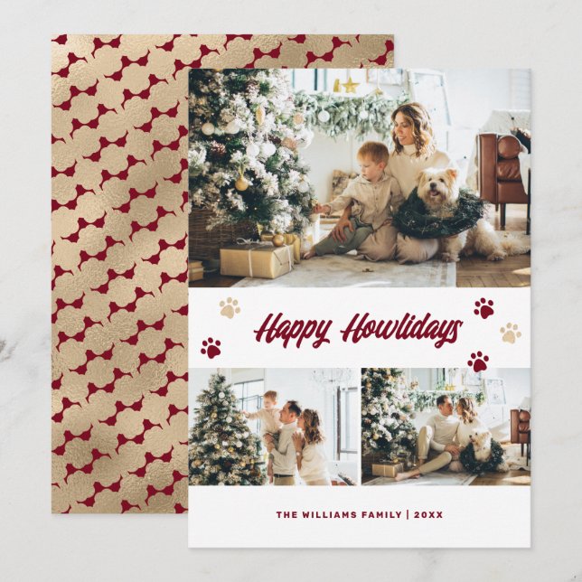 Cartes Pour Fêtes Annuelles Elégant Red Gold Pws Photo Happy Howlidays (Devant / Derrière)