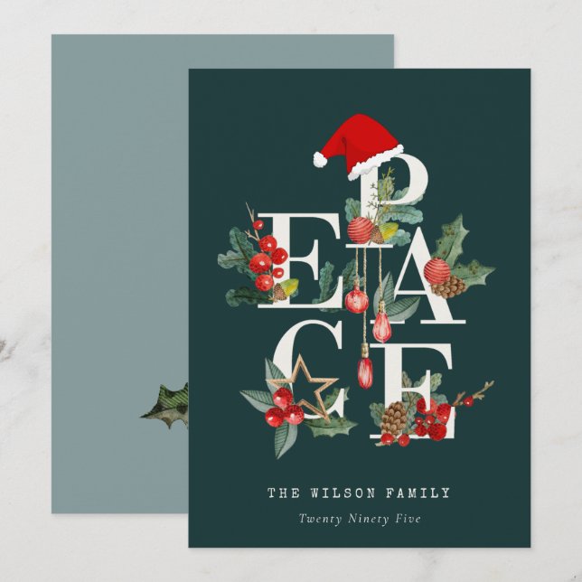 Cartes Pour Fêtes Annuelles Élégant Red Green White de Noël (Devant / Derrière)