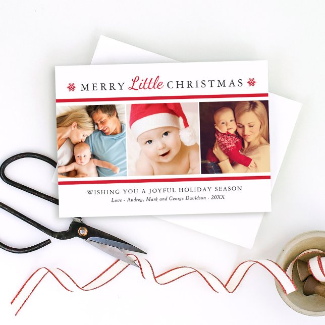 Cartes Pour Fêtes Annuelles Élégant Red Merry Little Christmas Photo Collage (Créateur téléchargé)