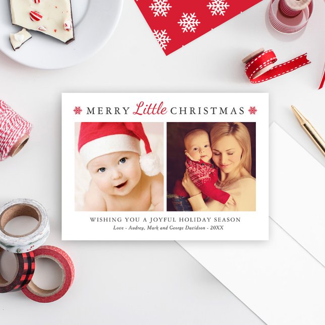 Cartes Pour Fêtes Annuelles Élégant Red Merry Little Christmas Photo Collage (Créateur téléchargé)