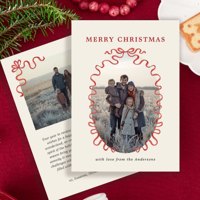 Cartes Pour Fêtes Annuelles Elegant Red Ribbon Family Photo Christmas Card (Créateur téléchargé)