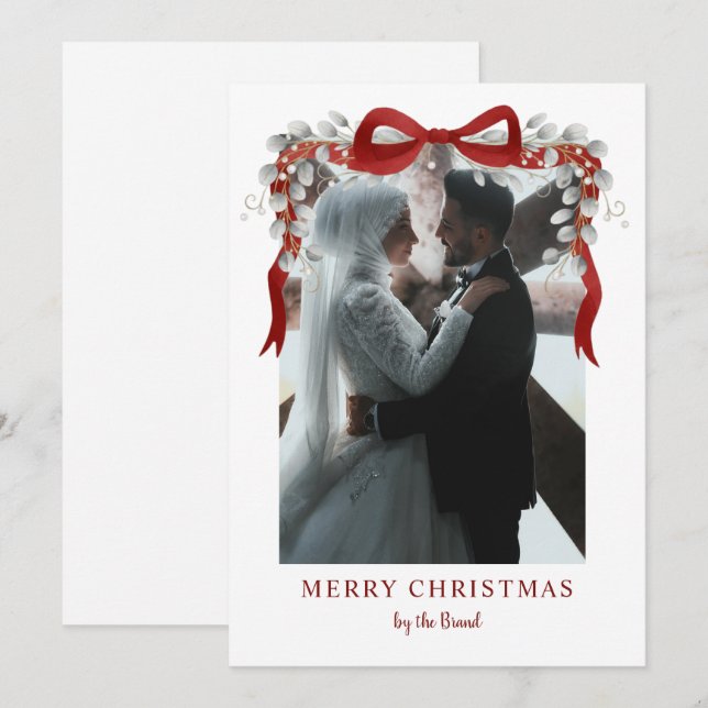 Cartes Pour Fêtes Annuelles Elegant RedMerry Christmas Letterpress Photo Cards (Devant / Derrière)