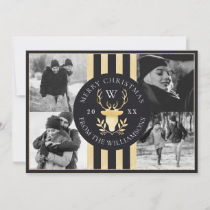 Cartes Pour Fêtes Annuelles Élégant Reindeer Or Monogram Crest Mariage Photo