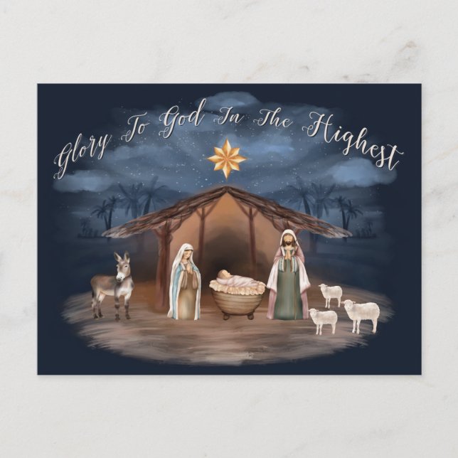 Cartes Pour Fêtes Annuelles Élégant Religieux Jésus Nativité chrétien (Devant)
