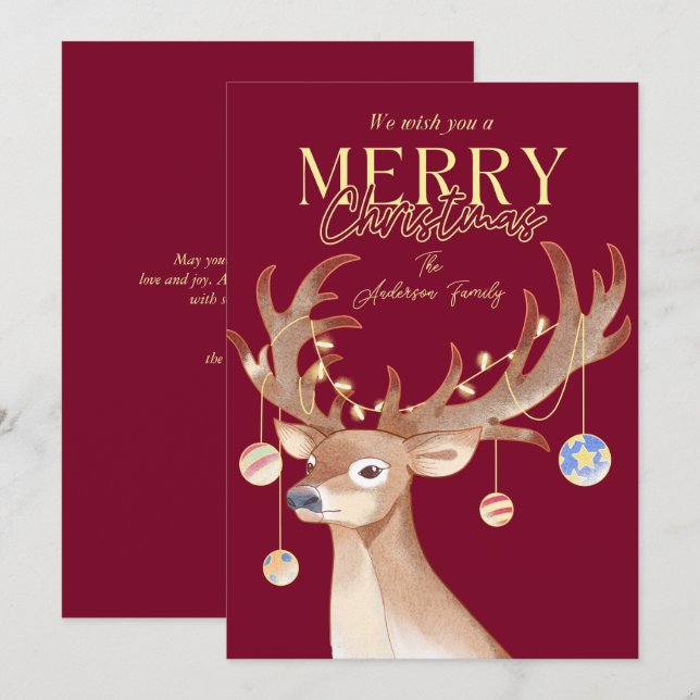Cartes Pour Fêtes Annuelles Élégant renne de Noël rouge moderne (Devant / Derrière)
