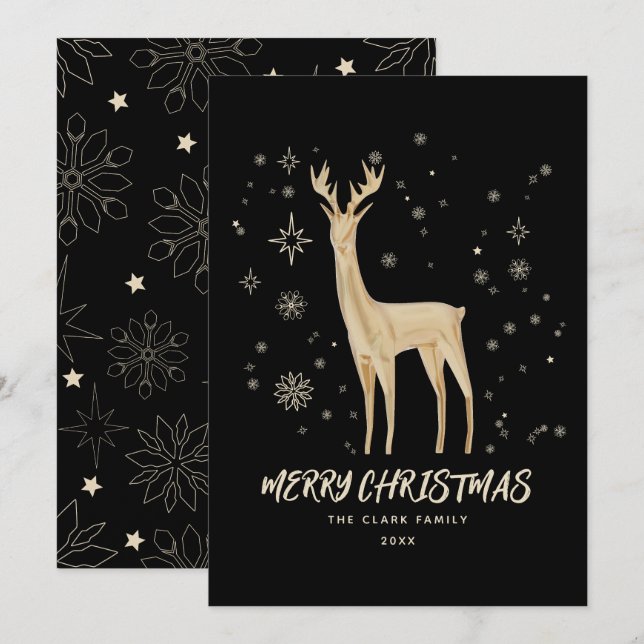 Cartes Pour Fêtes Annuelles Élégant renne noir et or Joyeux Noël (Devant / Derrière)