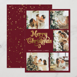 Cartes Pour Fêtes Annuelles Élégant Retro Faux Gold Joyeux Noël Famille
