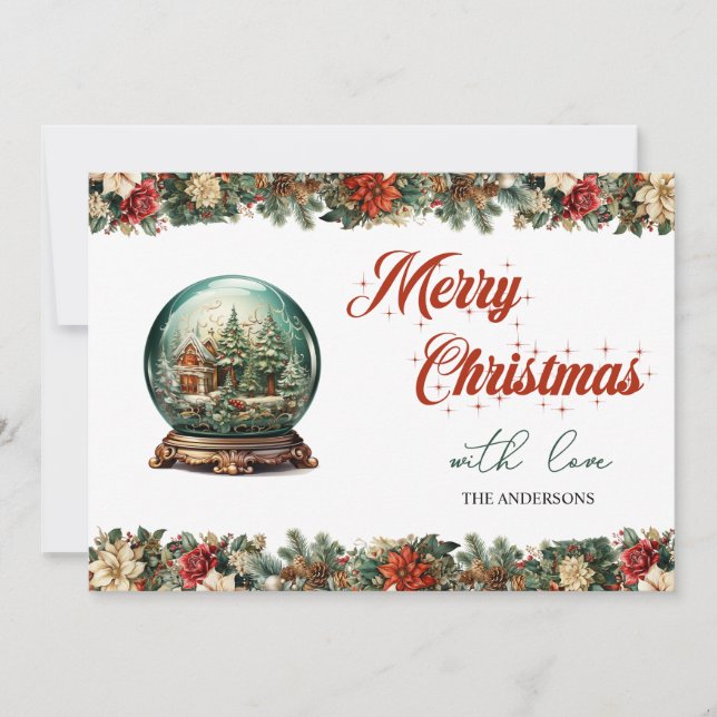 Cartes Pour Fêtes Annuelles Elégant Retro vintage Noël globe de neige (Devant)