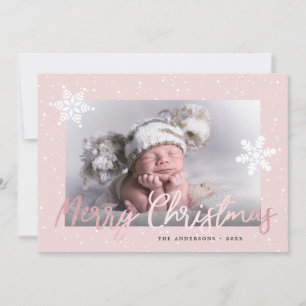 Cartes Pour Fêtes Annuelles Élégant Rose Gold Joyeux Noël Photo personnalisée 