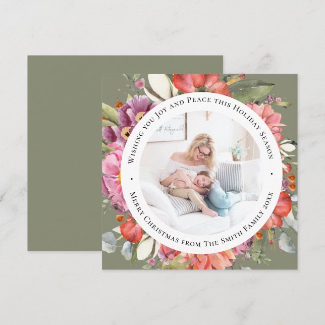 Cartes Pour Fêtes Annuelles Elégant rose Peony Script moderne Aquarelle Floral (Devant / Derrière)