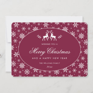 Cartes Pour Fêtes Annuelles Élégant rouge bordeaux blanc flocon de neige renne