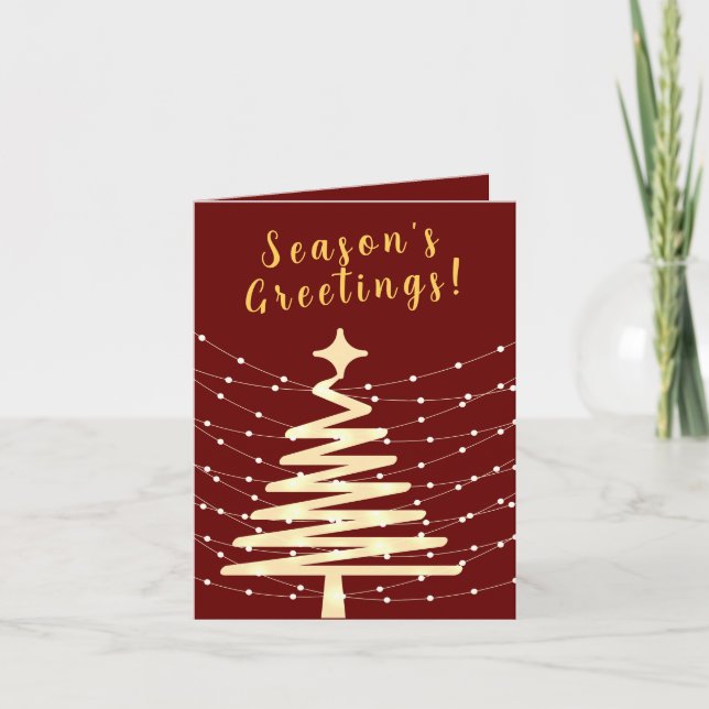 CARTES POUR FÊTES ANNUELLES ÉLÉGANT ROUGE CRÈME D'OR LUMIÈRES D'ARBRE D'AFFAIR (Devant)