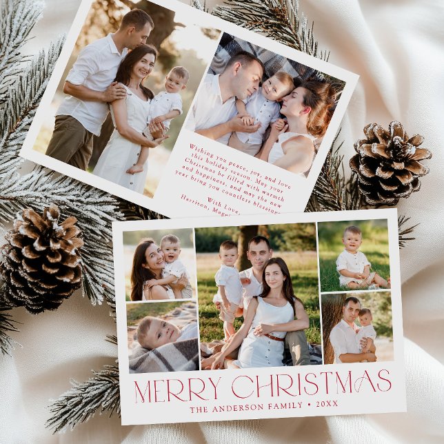Cartes Pour Fêtes Annuelles Elégant Rouge Joyeux Noël photo Collage (Créateur téléchargé)
