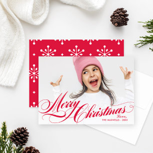 Cartes Pour Fêtes Annuelles Élégant Rouge Joyeux Noël Script Photo