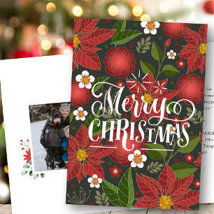 Cartes Pour Fêtes Annuelles Élégant Rouge Poinsettia Floral Script moderne