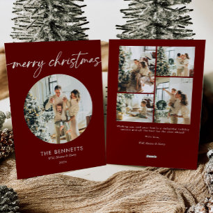 Cartes Pour Fêtes Annuelles Élégant Rouge Script Joyeux Noël Multi-Photo