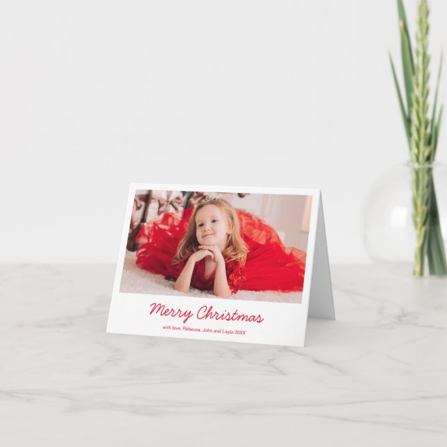 Cartes Pour Fêtes Annuelles Élégant Rouge simple photo Joyeux Noël (Devant)