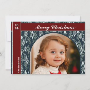Cartes Pour Fêtes Annuelles Élégant ruban rouge moderne une photo Noël