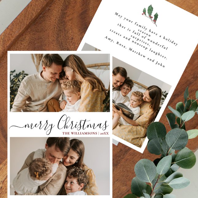 Cartes Pour Fêtes Annuelles Elegant Script 3 Photo Minimal Christmas Greetings (Créateur téléchargé)