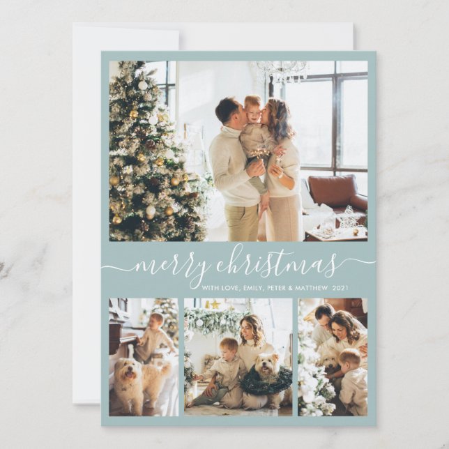 Cartes Pour Fêtes Annuelles Élégant Script 4 Photo Collage Noël Fête C (Devant)