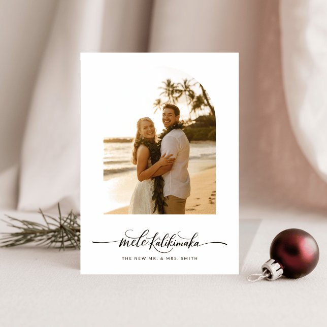 Cartes Pour Fêtes Annuelles Élégant Script Arch Mele Kalikimaka photo nouvelle (Créateur téléchargé)