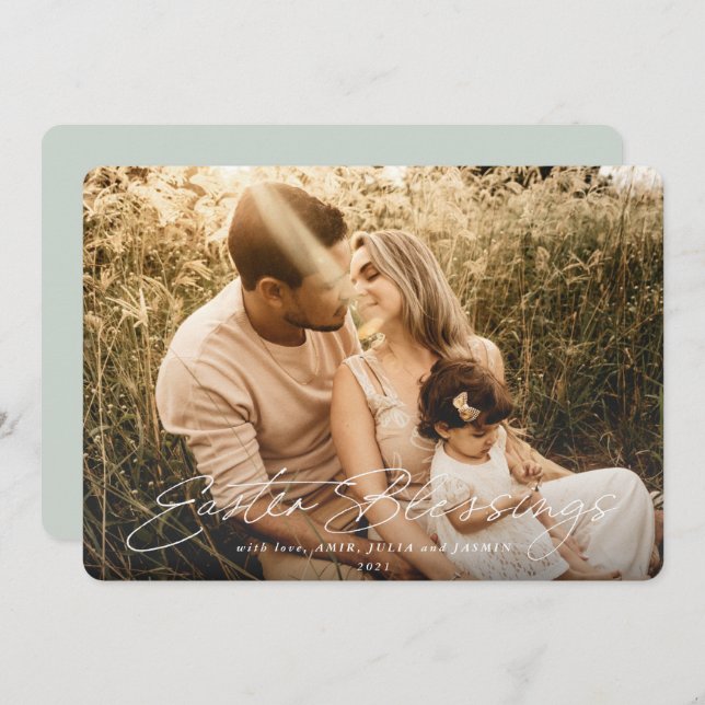 Cartes Pour Fêtes Annuelles Élégant script Bénédiction de Pâques Photo (Devant / Derrière)