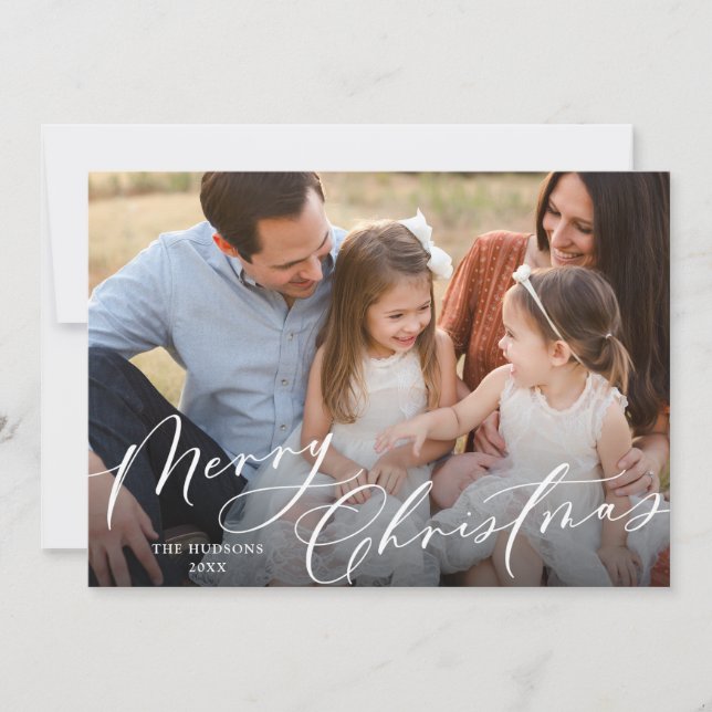 Cartes Pour Fêtes Annuelles Élégant script blanc Joyeux collage de Noël (Devant)