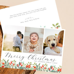 Cartes Pour Fêtes Annuelles Élégant Script Botanique Noël Photo Collage