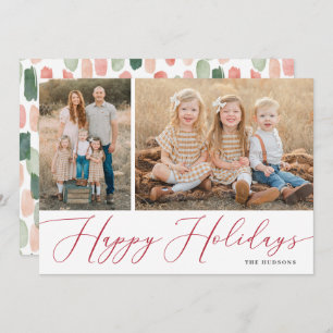 Cartes Pour Fêtes Annuelles Élégant Script Calligraphie Simple 2 Photo Holiday