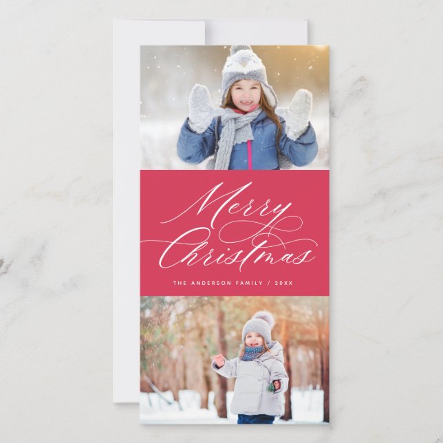 Cartes Pour Fêtes Annuelles Élégant script de calligraphie Joyeux Noël 2 Photo (Devant)